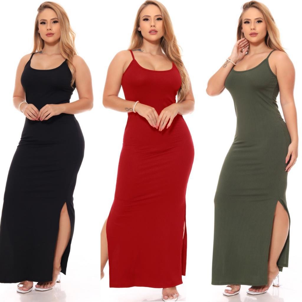 Vestido Canelado Longo